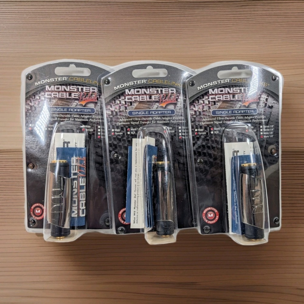 3 pack Monster Cable Prolink single adapter female mono 1/8" to female mono 1/4"